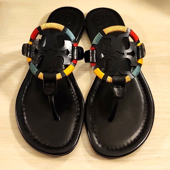 ●NEW●RARE●Miller Embroidered Sandal in Black and Multi Color Thread - Picture 1 of 13